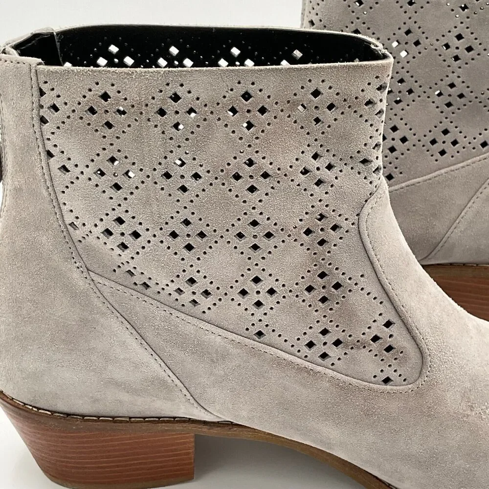Cole Haan Jayne Lasercut Perforated Gray‎ Suede Bootie Size 10B Grand OS